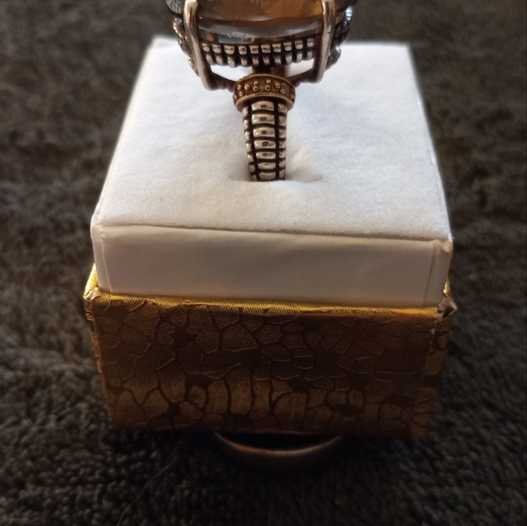 Vintage ATR Two Tone Sterling Silver/Platinum  Smokey Quartz Ring/9 - Picture 5 of 10